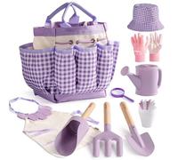 ROBUD Set da giardinaggio per bambini, 17 pezzi, con annaffiatoio per bambini, grembiule, forchetta e pala da giardino, paletta cilindrica, guanti da giardinaggio e borsa tote, giocattoli da giardino