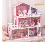 ROBUD Set da gioco per casa delle bambole in legno, 3 storie, 5 stanze, 24 mobili, giocattolo regalo per bambini e bambine