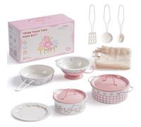 ROBUD Set di accessori da cucina per bambini, set di pentole in acciaio inox, pentole per bambini, set da gioco giocattolo, regalo giocattolo per ragazzi e ragazze dai 3 anni in su (rosa) WCF65