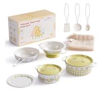 ROBUD Set di accessori da cucina per bambini, set di pentole in acciaio inox, pentole per bambini, set da gioco giocattolo, regalo giocattolo per ragazzi e ragazze dai 3 anni in su (giallo) WCF66