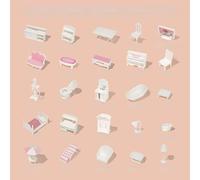 ROBUD WDH0X WDH0X - Set di mobili per casa delle bambole, 28 pezzi, colore: bianco e rosa, set di mobili per casa delle bambole, set composto da soggiorno, bagno, camera da letto