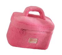 Robusta borsa per cosmetici in peluche, design morbido ed elegante, accessorio per la casa per gli appassionati di trucco e i viaggiatori, utilizza una borsa portaoggetti alla moda, Rosso rosato