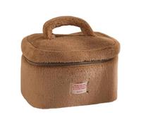 Robusta borsa per cosmetici in peluche, design morbido ed elegante, accessorio per la casa per gli appassionati di trucco e i viaggiatori, usa la conservazione portatile del trucco, Marrone