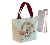 Robusta borsa per il trasporto estetico in tela - Borsa a tracolla con motivo coniglietto - Riutilizzabile, portatile, carina, casual, per lo shopping, palestra, parco, Re, 02, vedi descrizione