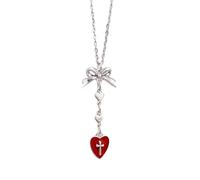 Robusta collana in lega con elegante cuore Bowknot Dettaglio Versatile Unisex Gioielli Accessorio Ornamento Interblocchi Cuore Ciondolo Gioielli Regali, One Size, come descritto, come descritto
