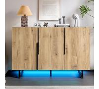 Robusta credenza retrò con illuminazione integrata, asta per armadio autonoma, spazio flessibile con ripiani regolabili, piedini regolabili in altezza per tutti i pavimenti e design elegante