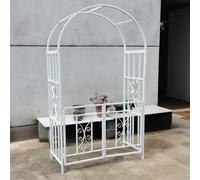Robusta pergola in metallo con cancelli 210 cm, arco da giardino per piante rampicanti, resistente alle intemperie, decorazione a traliccio nero/bianco, perfetta per l'abbellimento del cortile