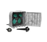 Robusta presa da giardino a 4 prese SchuKo, cavo da 3 m, H07RN-F, IP44, resistente agli spruzzi, con automatico crepuscolo, presa esterna per giardino e terrazza, portata 3680 W
