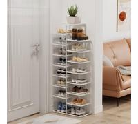 Robusta scarpiera per ingresso, salvaspazio, in metallo, verticale, da pavimento, colore bianco, 121 cm, perfetta per la decorazione della casa e dell'ingresso