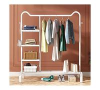 Robusto appendiabiti in metallo con ripiano per scarpe e ripiano inferiore, appendiabiti autoportante da 130 cm, design moderno bianco per la casa e la decorazione
