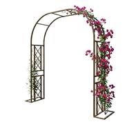 Robusto arco da giardino in metallo per piante rampicanti, arco per rose in acciaio, 1,4 m, 1,8 m, 2 m, 2,2 m, 2,4 m, 2,6 m, per terrazza, prato, celebrazione di nozze (marrone, larghezza 1,8 m x