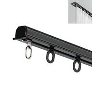 Robusto bastone per tenda in alluminio nero con ganci e rulli da 3,8 m. Elegante soluzione per la privacy interna perfetta per decorazioni domestiche e trattamenti per finestre.