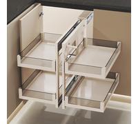 Robusto Organizer For Pentole E Padelle, Mobiletto Ad Angolo Cieco | Ripiano a 2 livelli for altezza regolabile, con guide a chiusura ammortizzata e 4 cestelli in alluminio(1000mm cabinet)