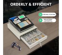 Robusto registratore di cassa elettronico con rilevatore di banconote a doppio display 48 tasti 36 depositi 10K PLU USB/RS232 a basso consumo BIANCO