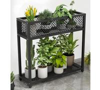 Robusto Supporto per Piante in Metallo a 2 Livelli - Fioriera Rettangolare per Interni ed Esterni, Perfetta per Giardino, Balcone, Soggiorno - Nero, 100x35x70 cm - Resistente ed Elegante Com