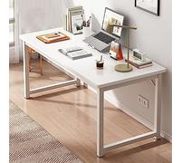 Robusto tavolo da studio in legno resistente con gambe in metallo, ideale per lavoro a distanza e studio, 119,4 x 61 cm, colore: bianco