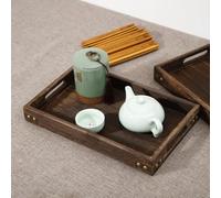 Robusto vassoio in legno massello con protezioni angolari in ferro e comodi manici cavi, adatto per servire bevande e snack (M 36 x 23,5 x 4 cm)