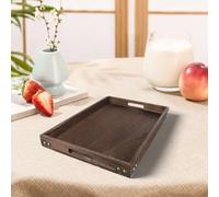 Robusto vassoio in legno massello con protezioni angolari in ferro e comodi manici cavi, adatto per servire bevande e snack (L 40 x 28 x 4 cm)