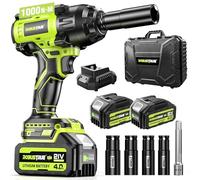 Robustrue - Chiave a percussione wireless da 1000 N.m (700 piedi-libbre), pistola a percussione 1/2 brushless ad alta coppia, batteria 2 x 4.0 Ah 21 V max, caricatore rapido, 4 prese, pistola