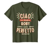 Roby Roberto Idea Regalo Personalizzata Nome Divertente Maglietta, Bambini, Oliva, 6 Anni