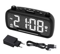 ROCAM Sveglia Digitale da Comodino, Radiosveglia per la camera da letto Orologio Digitale da tavolo Funzionamento a rete/Dimmer/Luce notturna/USB/Tipo-C/DST/Batteria di Backup Radio da Cucina