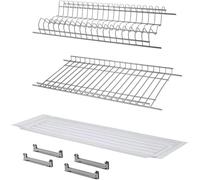 Rocard® Scolapiatti 86 cm per Pensile da 90 cm - Kit con Griglie in Acciaio Cromato, Vaschetta Raccogligocce, Staffe, Portabicchieri e Portapiatti da Incasso per Cucina