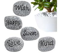 Rocce decorative per fioriera - 5 pezzi di rocce in resina per bonsai di cactus succulenti | Mini ciottoli finti impermeabili con un caldo design a lettere, graziose decorazioni per vasi per piante pe