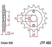 JT Sprockets Pignone standard JTF492.15 Acciaio 15T 100 mm 492-520