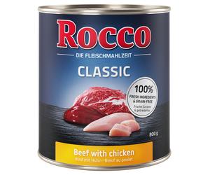 Rocco Classic 24 x 800 g - Mix 6: Manzo puro, Pollo, Salmone, Cuori di Pollame