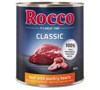 Rocco Classic 6 x 800 g Alimento umido per cani - Manzo con Cuori di Pollo
