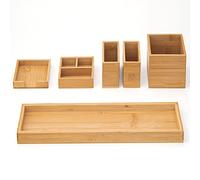 ROCDEER - Organizer da scrivania in bambù con portapenne regolabile, porta matite, vassoio per appunti appiccicosi, porta appunti, accessori da ufficio