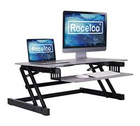 Rocelco R DADRG, convertitore da scrivania deluxe da 95,2 cm, regolabile in altezza, per doppio monitor, supporto per doppio monitor, con molla a gas, ampio vassoio retrattile per tastiera, grigio