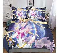 Rochile Sailor Moon Set Di Biancheria Da Letto Di 3D, Copripiumino in Microfibre Ipoallergenico 3 Pezzi Copripiumini Per Coppia Con Chiusura A Cerniera Set Per Adulti Double(200x200cm)