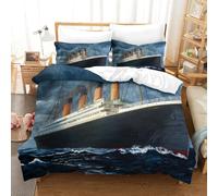 Rochile Titanic Copripiumino Con Federe Set Di Biancheria Da Letto Stampato in 3D Con Chiusura A Cerniera Set Di Copripiumini Doppio Antiallergico Dal Design Unico Double（200x200cm）