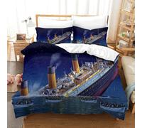 Rochile Titanic Copripiumino Con Federe Set Di Biancheria Da Letto Stampato in 3D Con Chiusura A Cerniera Set Di Copripiumini Doppio Antiallergico Dal Design Unico Single(140x200cm)