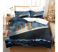 Rochile Titanic Set Copripiumino Con Stampa 3D Per Bambini E Per Letto in Microfibra Di Poliestere Copripiumini Con Federa Per Cuscino Con Cerniera Single(140x200cm)