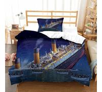 Rochile Titanic Set Copripiumino Set Biancheria Da Letto in Microfibra 3D Confortevole Federa Copripiumini 2 Pezzi Con Chiusura A Cerniera Resistente Single(135x200cm)