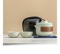 ROCILB (1 Set) di Set da tè Portatile, Set da Viaggio, Set da tè in Ceramica Kung Fu, Campeggio all'aperto, Una teiera e Due Tazze in Regalo