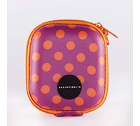 Rocío Peralta - Custodia Universale per Accessori - Stampa a Pois Viola e Arancione - Interno Foderato di Spugna - Chiusura a Zip - Ideale per Airpods, Pen Drive o Caricatori - 8x9x4,4 cm