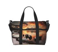 Rock and Lake Under Sunset borsone da viaggio, sport, palestra, yoga, borsone weekender durante la notte con scomparto, Nero, One Size