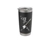 Rock and Roll Cat Playing Electric Guitar Tabby Kitten Bicchiere termico in acciaio inox doppia parete