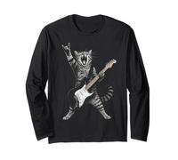 Rock And Roll Cat Playing Electric Guitar Tabby Kitten Maglia a Manica