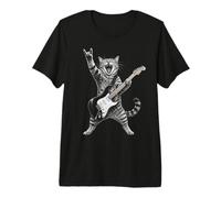 Rock And Roll Cat Playing Electric Guitar Tabby Kitten Maglietta Premium