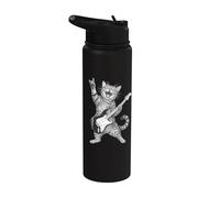 Rock and Roll Cat Playing Electric Guitar Tabby Kitten Stainless Steel Insulated Water Bottle