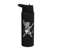 Rock and Roll Cat Playing Electric Guitar Tabby Kitten Stainless Steel Insulated Water Bottle