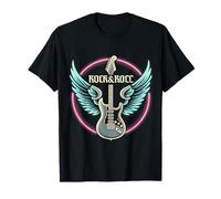 Rock and Roll Chitarra anni '80 Rock with Wings Vintage Artwork Maglietta