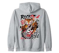 Rock And Roll Chitarra Classico Giapponese Tiger Tattoo Irezumi Felpa con Cappuccio