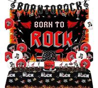 Rock and Roll - Decorazioni per compleanni, nate a tema rock, per feste di compleanno, per feste, palloncini, tovaglie, striscioni, cupcake, per donne, uomini, ragazze e ragazzi