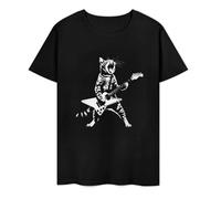 Rock Band Cat Playing Electric Guitar 2 T-Shirt.png Black