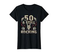 Rock Biker Cinquant'anni Compleanno 50 E Still Rocking Maglietta, Donna, Nero, M